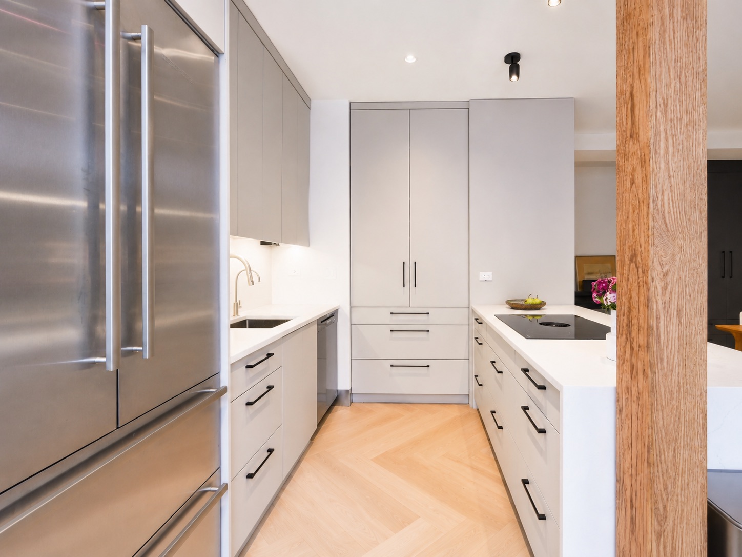 Renovated chef's kitchen with stainless steel appliances